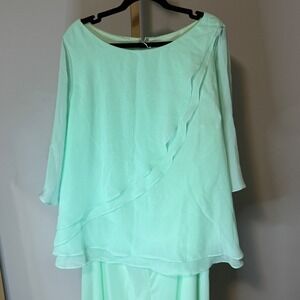 Mint Green Chiffon Layered Ruffle Top and Wide Leg Pant Set Plus Size 24